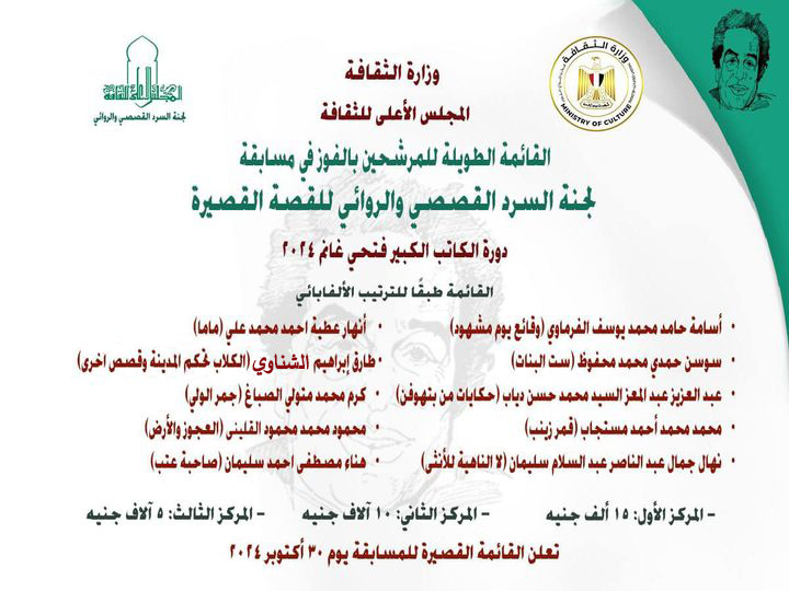 المجلس الأعلى للثقافة يعلن القائمة الطويلة للمرشحين للفوز بمسابقة فتحي غانم للقصة القصيره لعام 2024